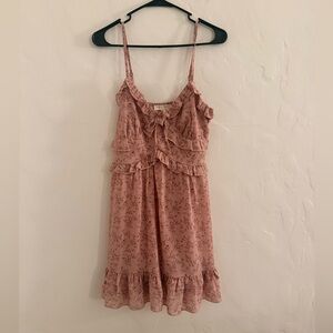 Ruffle Floral Slip Dress in Dusty Rose